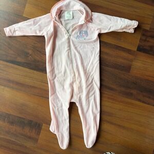 Vintage Pink Footed‎ Sleeper Puppy Graphic Zip Up Pajamas Nylon Large Kids